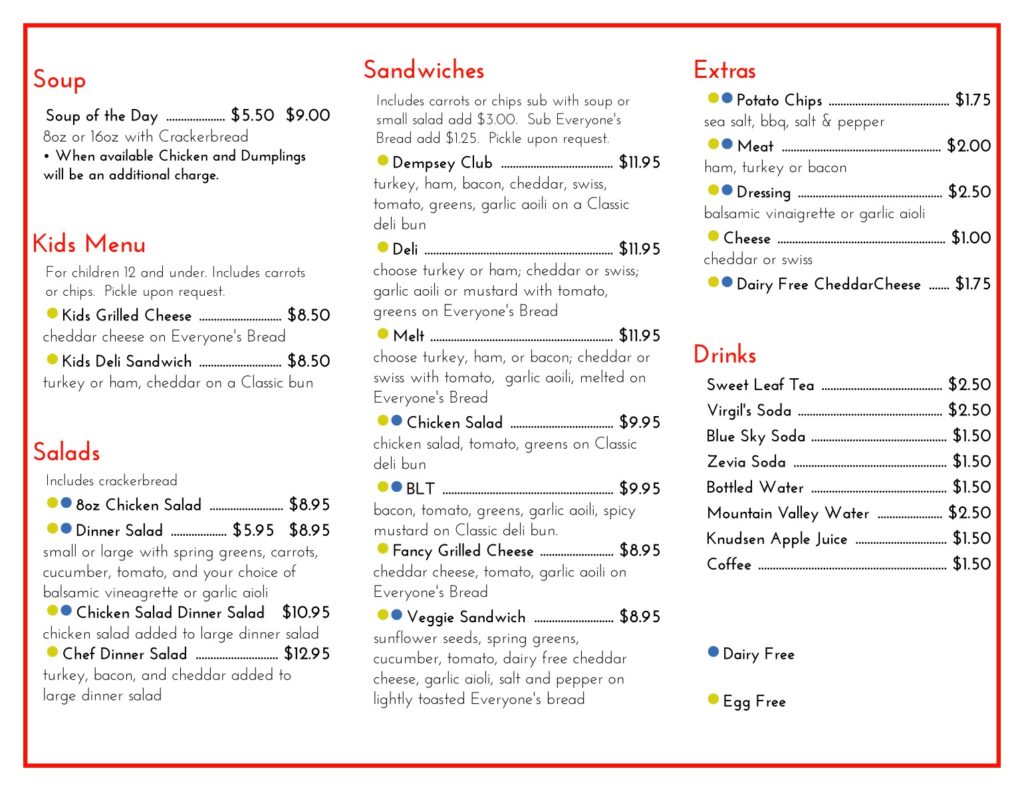 Lunch Menu Fall 2020